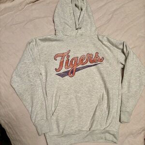 Vintage Tigers Graphic Hoodie Heather Gray Cotton Heritage Small